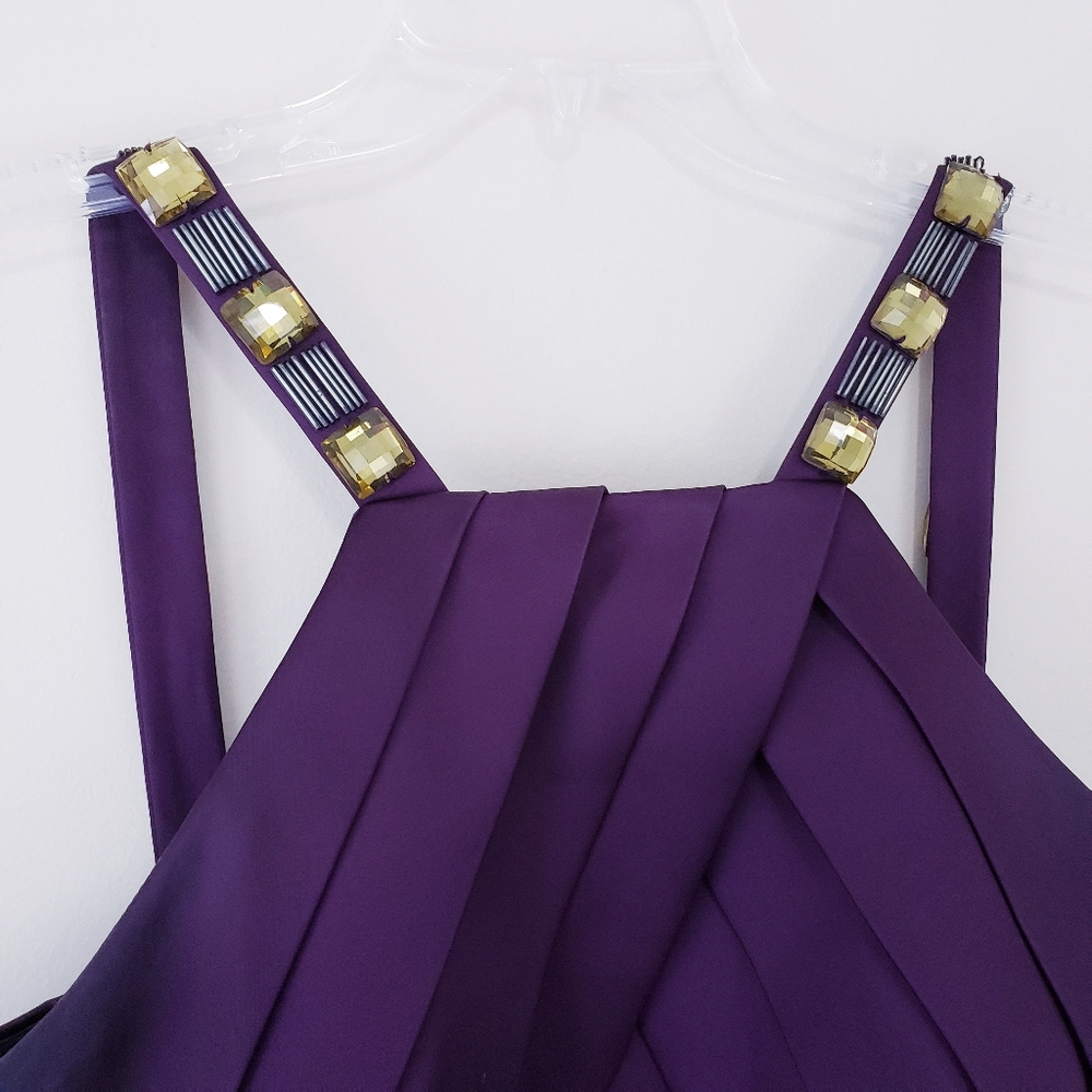 Calvin Klein Dark Purple Jeweled Neckline Cocktail Dress Size 12 - Picture 6 of 8